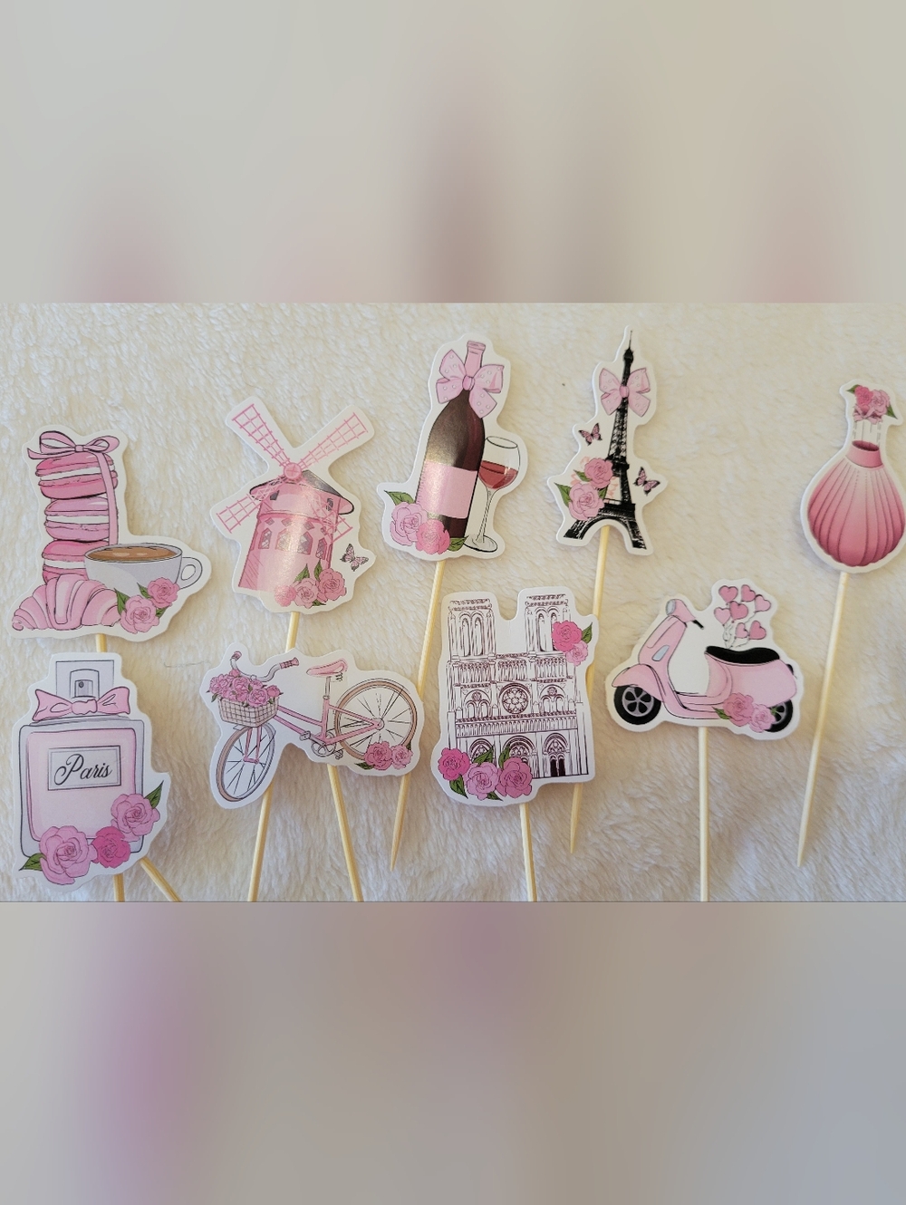 Paris Pink Party Picks - Decorative Cupcake Toppers 30 Pieces